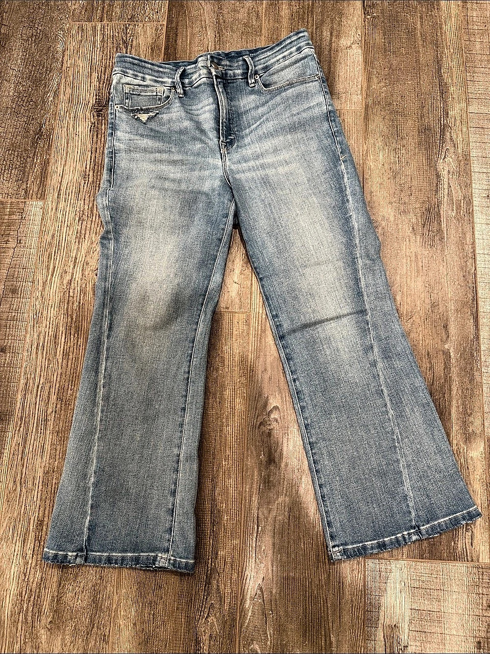 Good American Good Legs Crop Mini Boot Blue Bootcut Jeans Waist 10/30